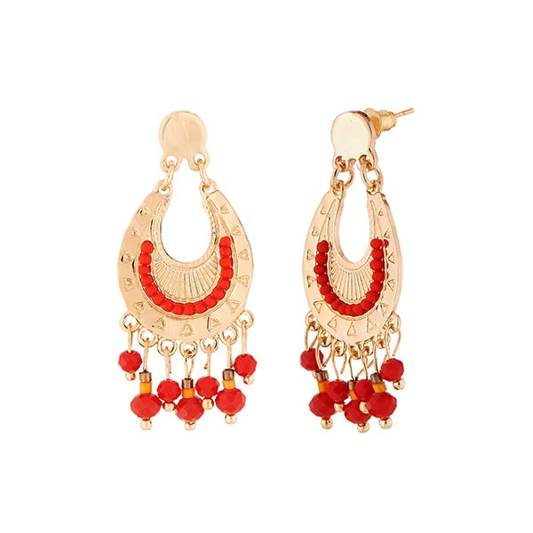 Urthn Red Beads Gold Plated Dangler Earrings