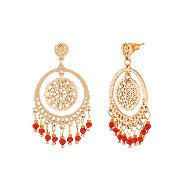 Urthn Red Beads Gold Plated Dangler Earrings