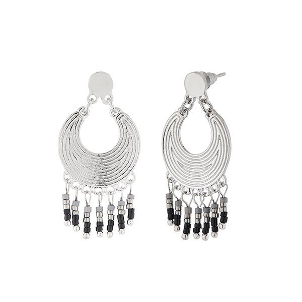 Urthn Grey And Black Beads Silver Plated Dangler Earrings