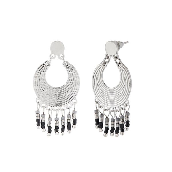 CZ earrings with 9mm black coloured stone and grey pearl 