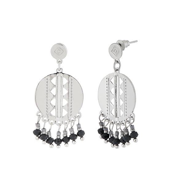Urthn Black Beads Silver Plated Dangler Earrings