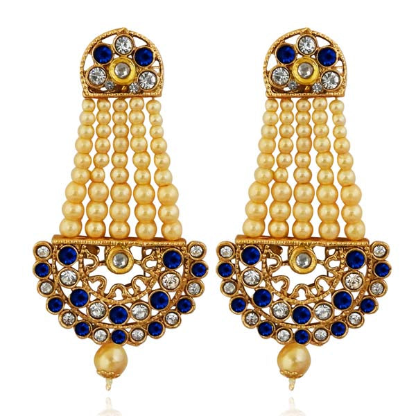 Kriaa Blue Austrian Stone Gold Plated Dangler Earrings