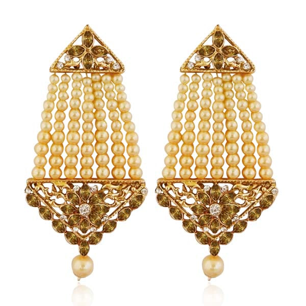 Kriaa Brown Austrian Stone Gold Plated Dangler Earrings