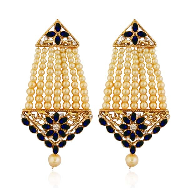 Kriaa Blue Kundan Stone Gold Plated Dangler Earrings