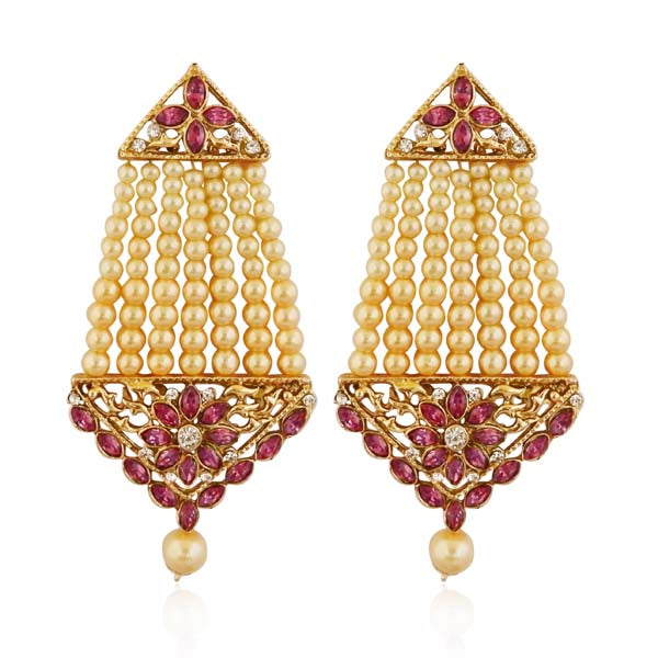 Kriaa Pink Kundan Stone Gold Plated Dangler Earrings