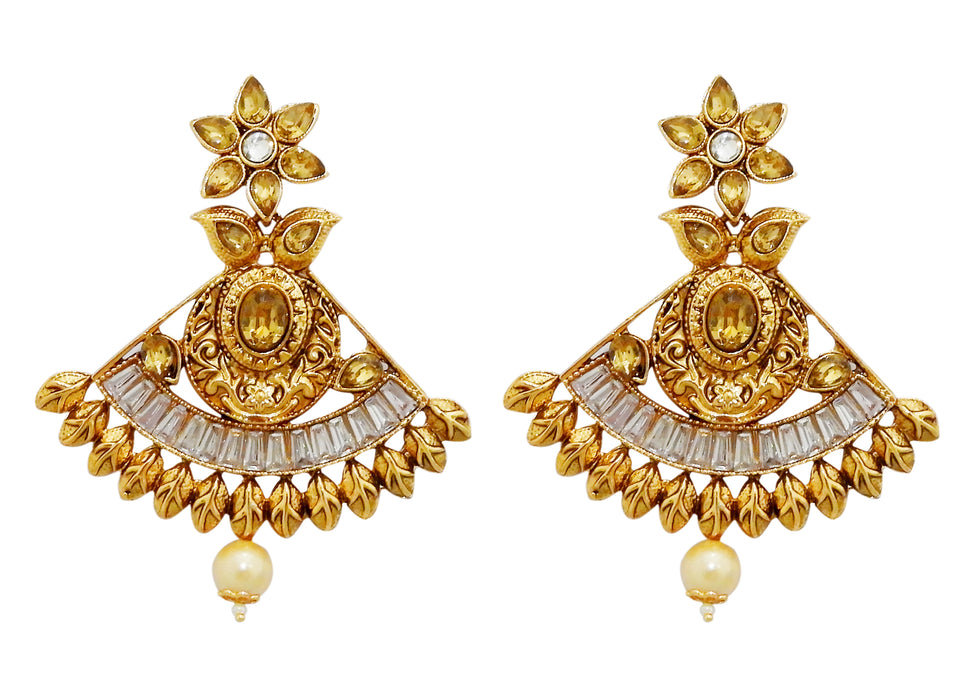 Kriaa AD Stone Gold Plated Dangler Earrings