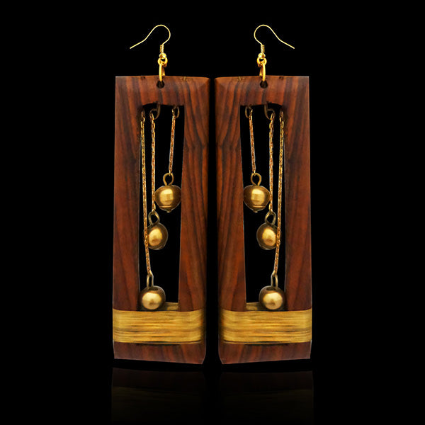 Urthn Zinc Alloy Gold Plated Wooden Dangler Earrings