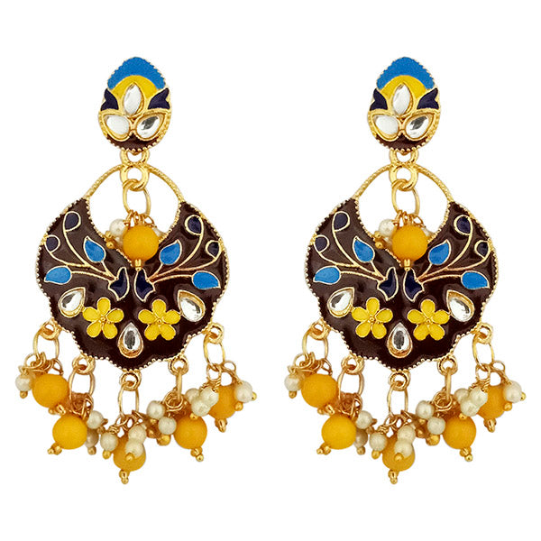 Kriaa Gold Plated Kundan Multi Meenakari Dangler Earrings