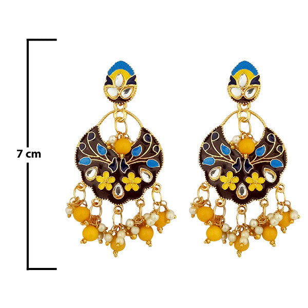 Kriaa Gold Plated Kundan Multi Meenakari Dangler Earrings