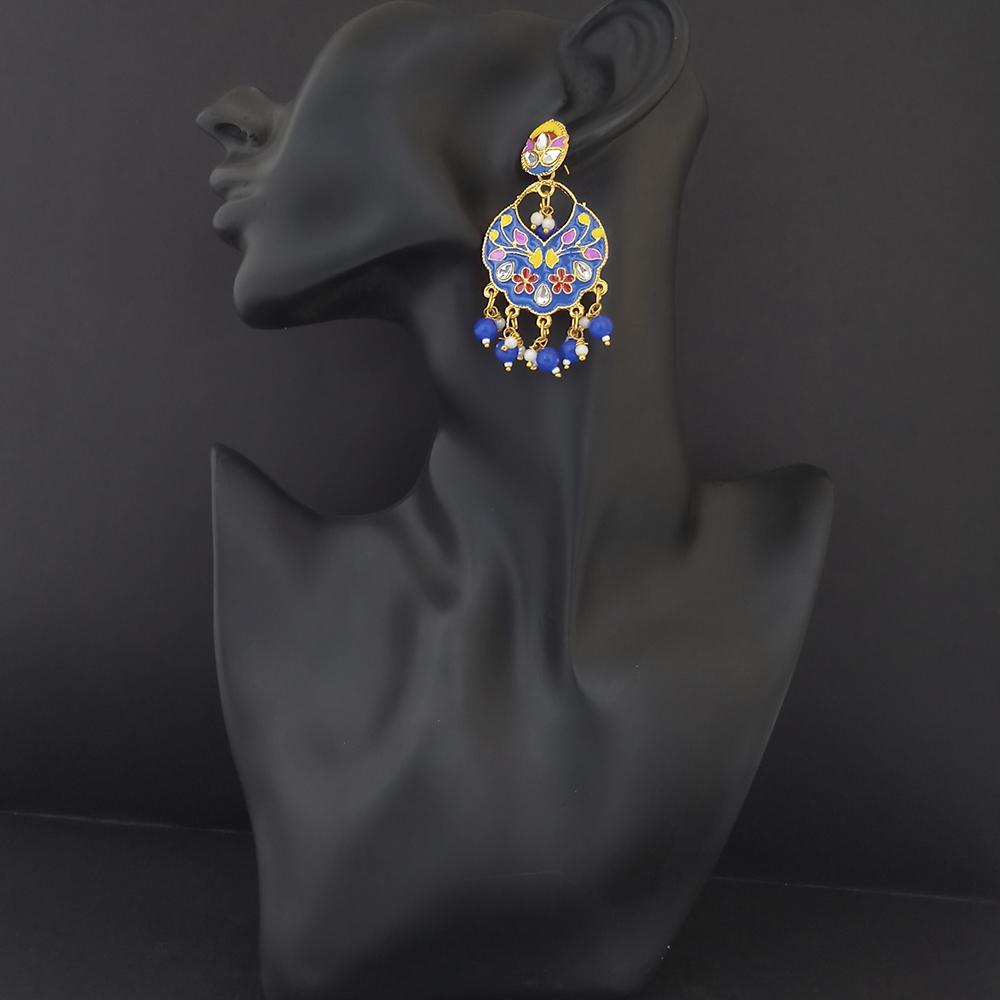 Kriaa Gold Plated Blue Meenakari Dangler Earrings - 1314203J
