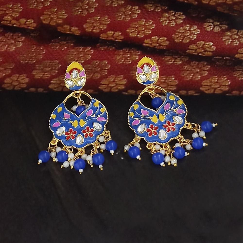 Kriaa Gold Plated Blue Meenakari Dangler Earrings - 1314203J