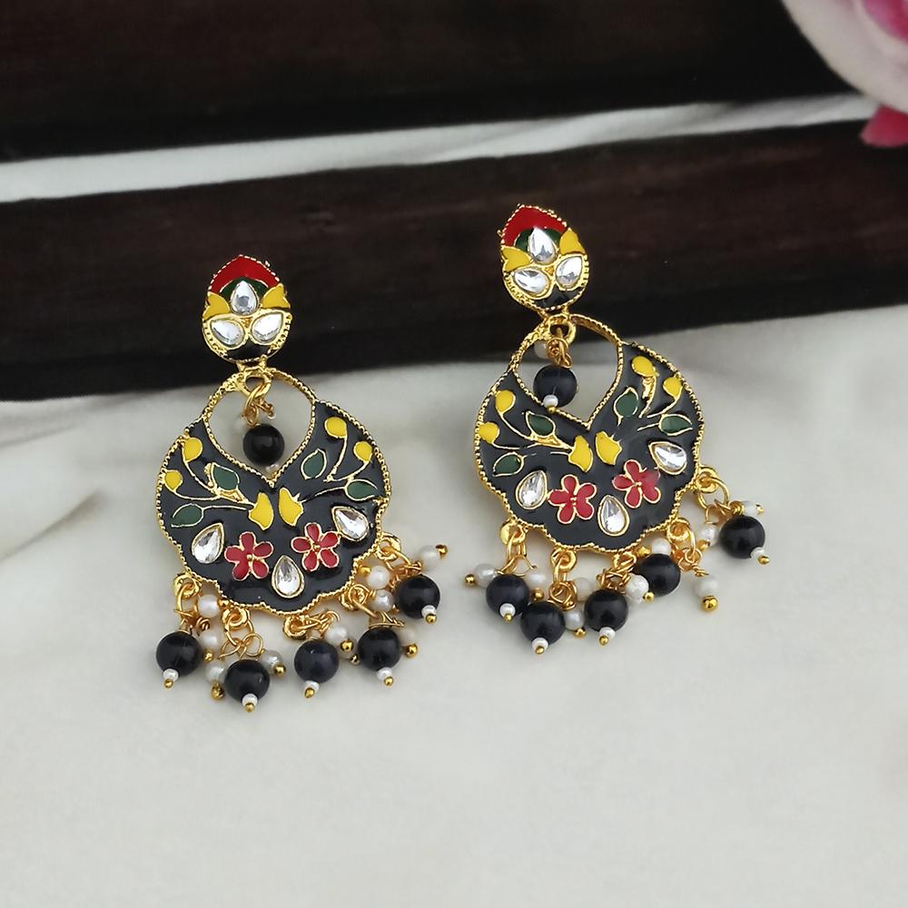 Kriaa Gold Plated Black Meenakari Dangler Earrings - 1314203K