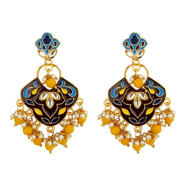 Kriaa Gold Plated Kundan Multi Meenakari Dangler Earrings