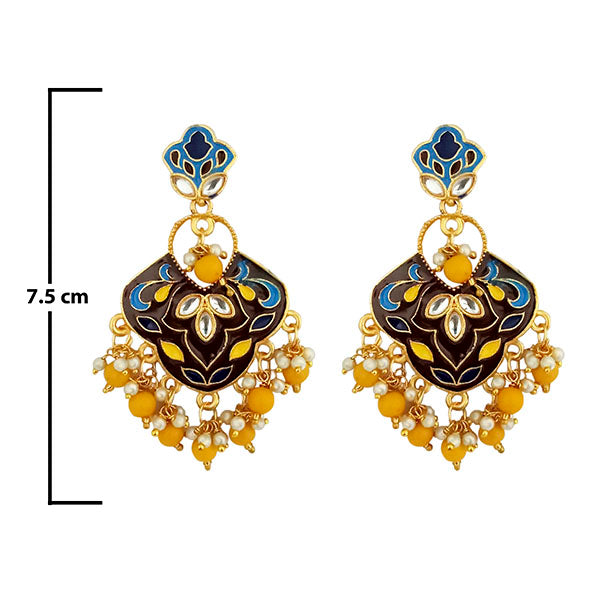 Kriaa Gold Plated Kundan Multi Meenakari Dangler Earrings