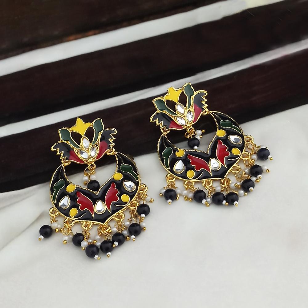 Kriaa Gold Plated Black Meenakari Dangler Earrings - 1314208L