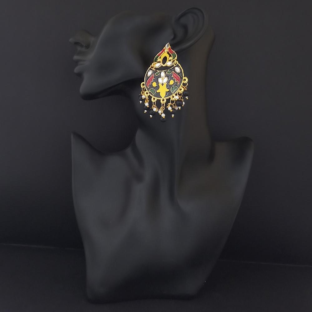 Kriaa Gold Plated Black Meenakari Dangler Earrings - 1314215H