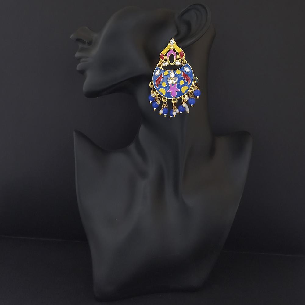 Kriaa Gold Plated Blue Meenakari Dangler Earrings - 1314215I