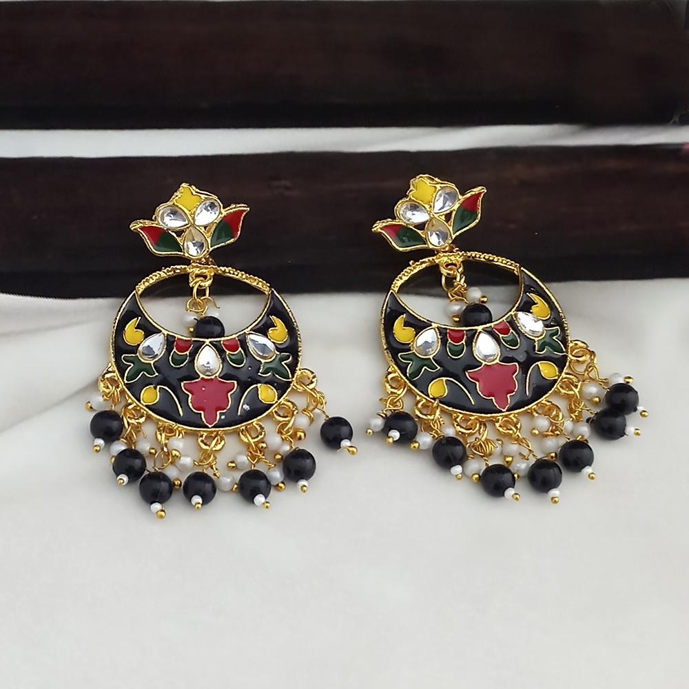 Kriaa Gold Plated Black Meenakari Dangler Earrings - 1314216H