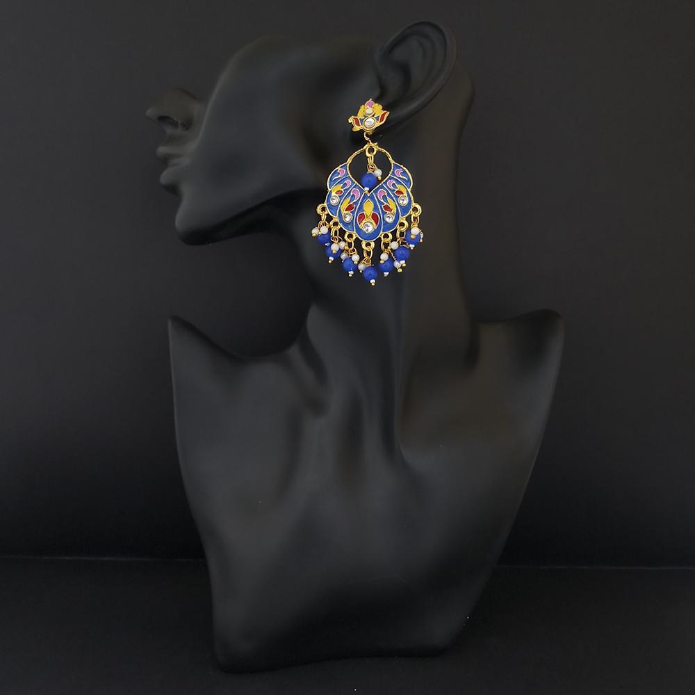 Kriaa Gold Plated Blue Meenakari Dangler Earrings - 1314218J