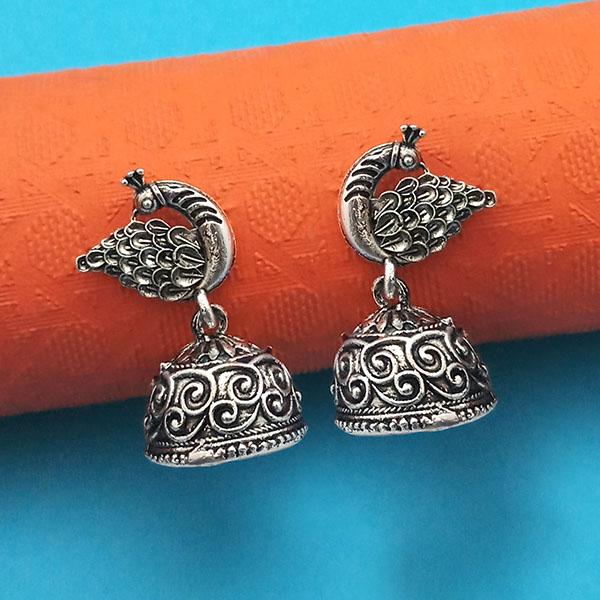Jeweljunk Oxidised Plated Peacock Jhumki Earrings