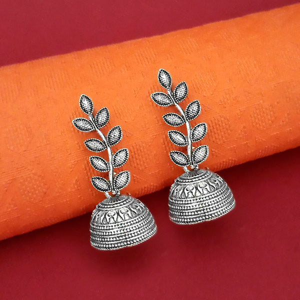 JewelMaze Oxidised Plated Leaf Design Jhumki Earrings