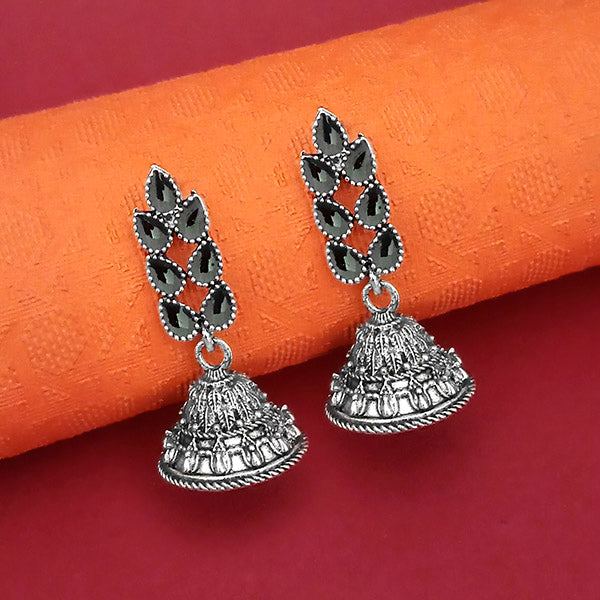 JewelMaze Oxidised Plated Leaf Design Jhumki Earrings