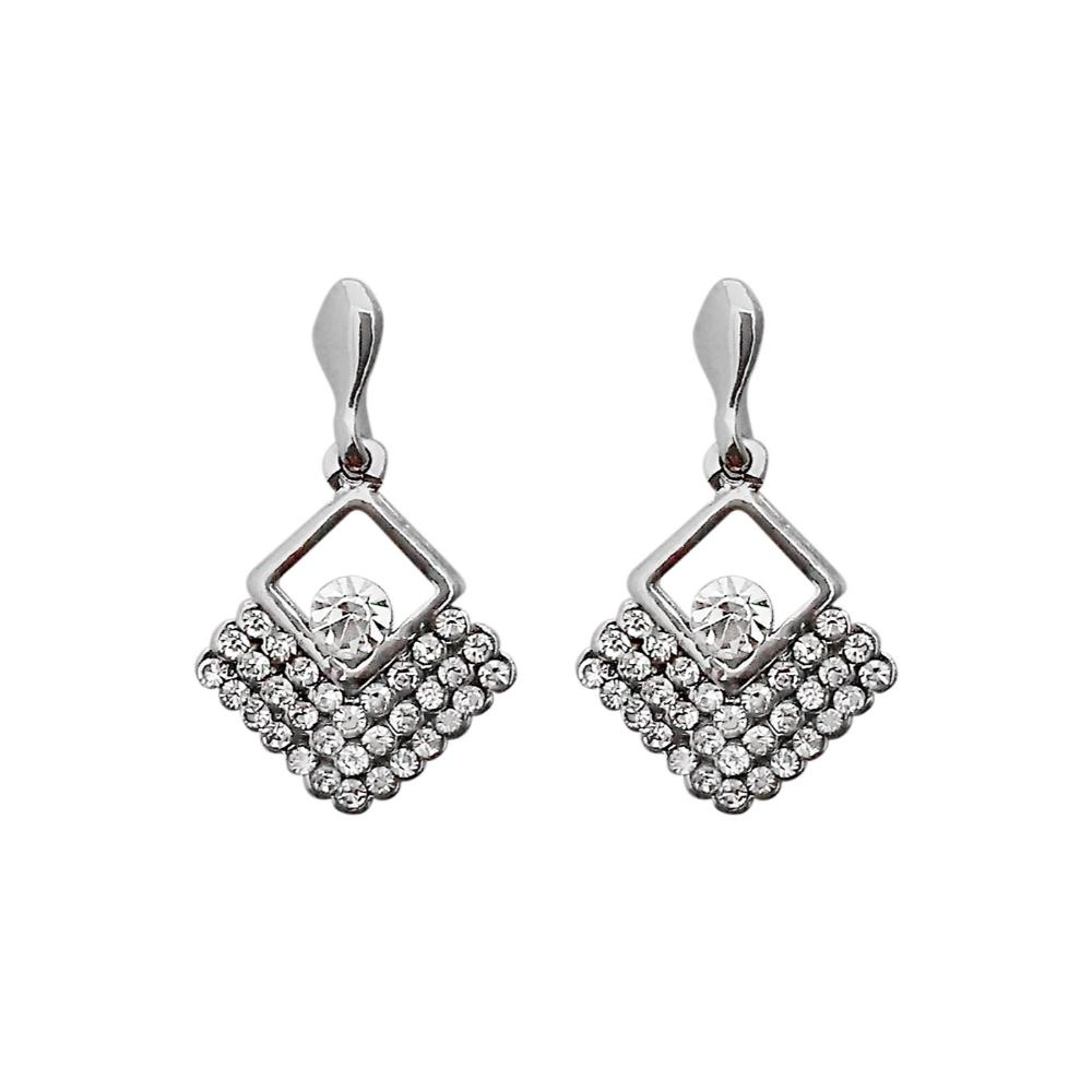 JewelMaze Austrian Stone Silver Plated Stud Earrings ( assorted design )