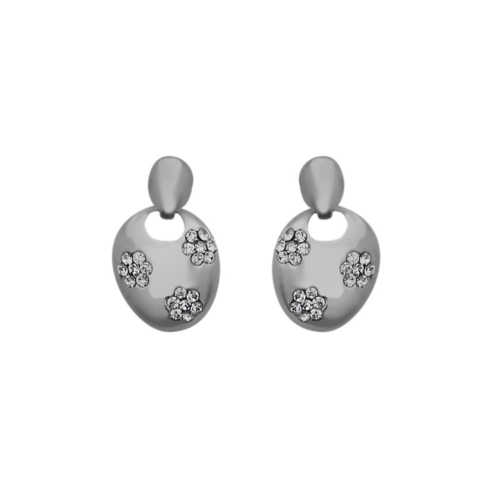 JewelMaze Austrian Stone Silver Plated Stud Earrings ( assorted design )