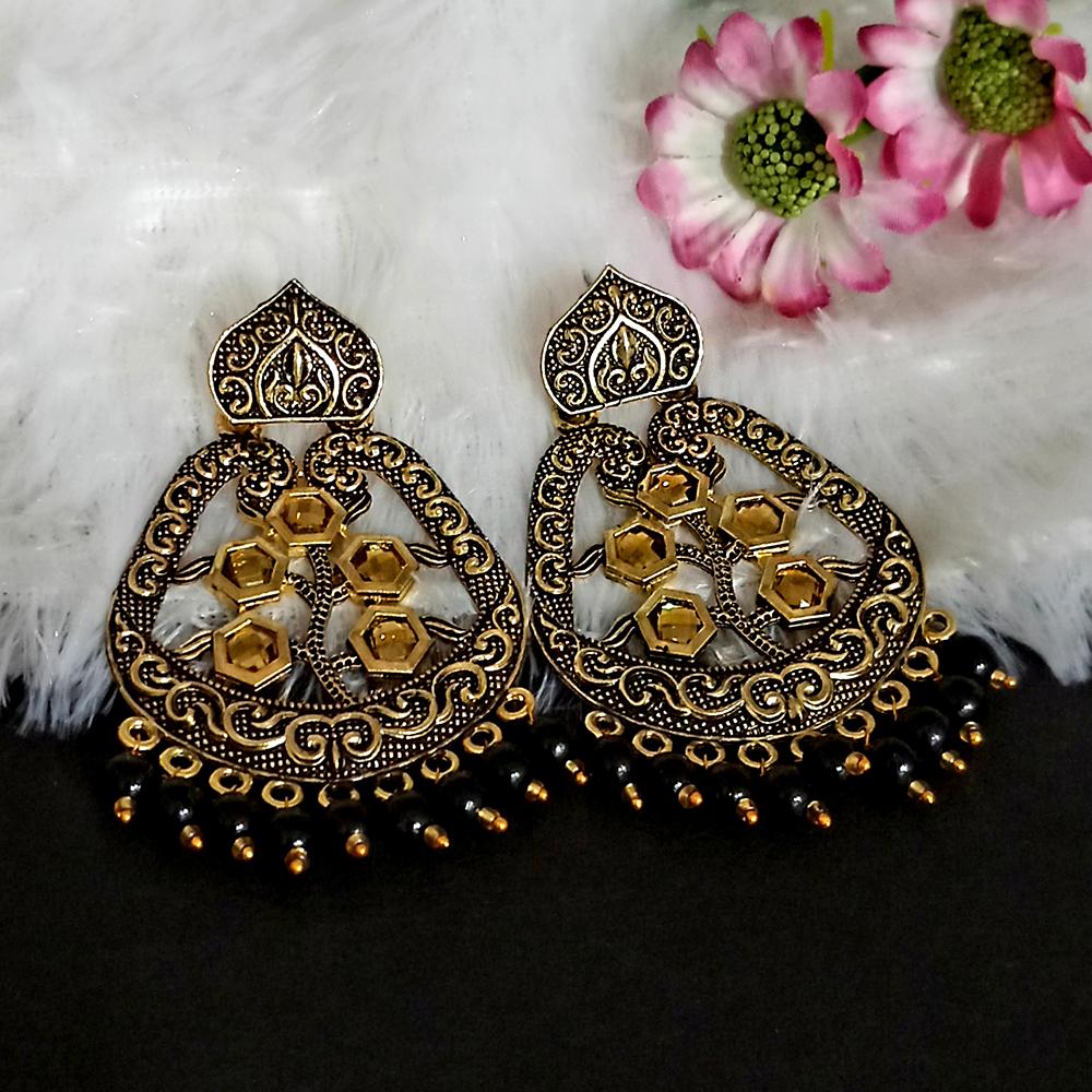 Woma Black Matte Meenakari Dangler Beads Drop Earrings -1318002F