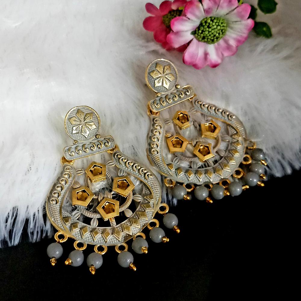 JewelMaze Grey Matte Meenakari Dangler Beads Drop Earrings -1318005D