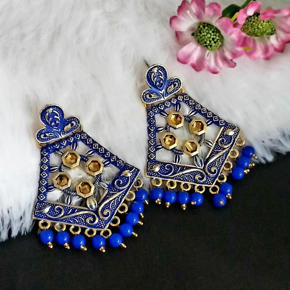 JewelMaze Blue Matte Meenakari Dangler Beads Drop Earrings -1318006E