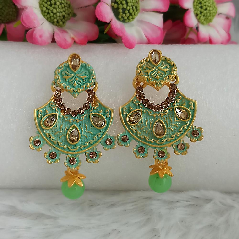 JewelMaze Green Matte Meenakari Jhumki Earrings-1318050b