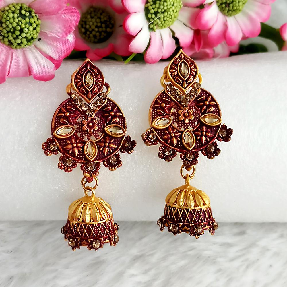 Buy Maroon Color Gold Plated Earrings With Maang Tikka Online From  Wholesale Salwar.