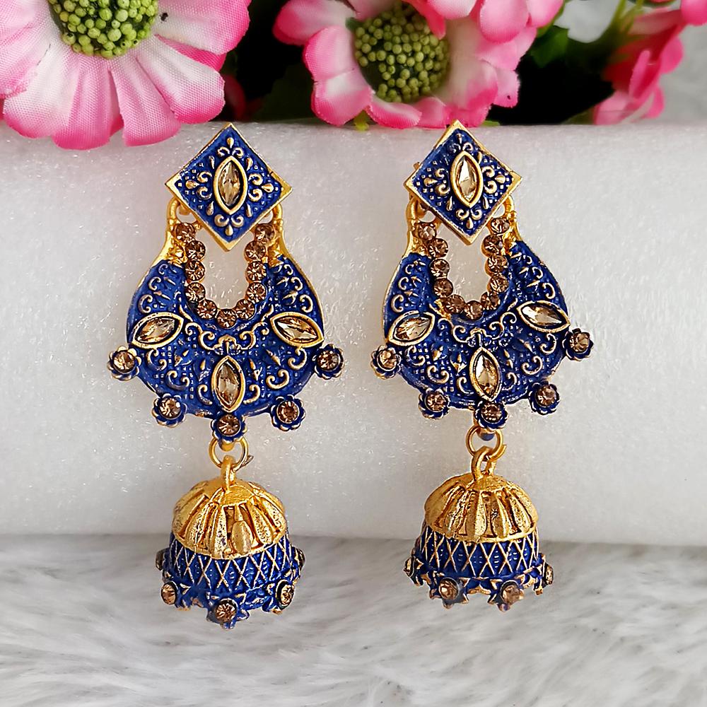 JewelMaze Blue Matte Meenakari Jhumki Earrings -1318063E