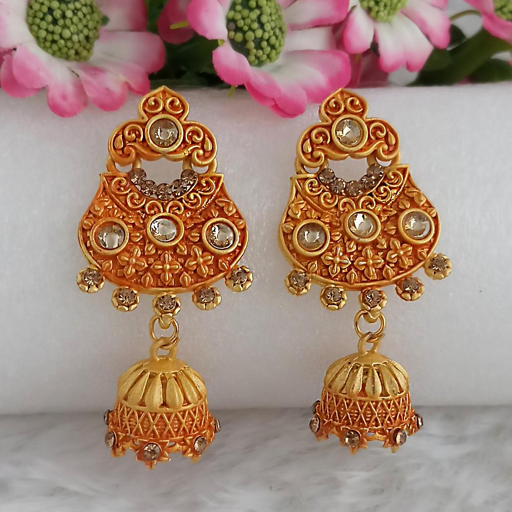 JewelMaze Orange Matte Meenakari Jhumki Earrings -1318064F