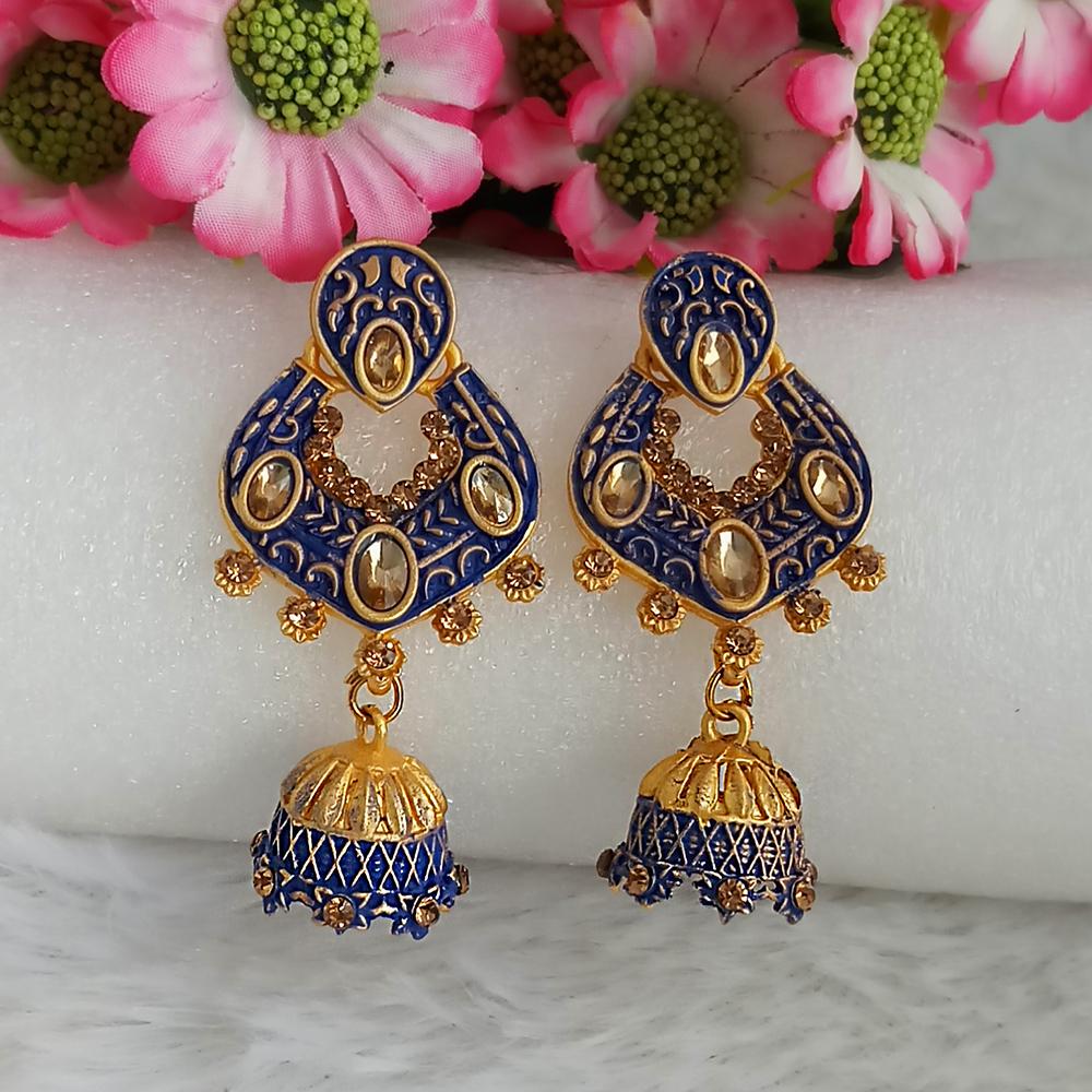 JewelMaze Blue Matte Meenakari Jhumki Earrings -1318067E