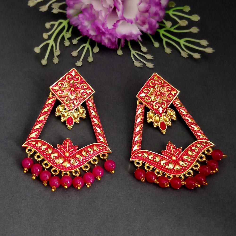 JewelMaze Pink Matte Meenakari Designer Dangler Earrings-1318073A