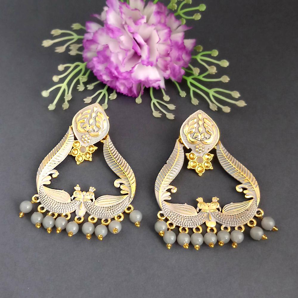 JewelMaze Grey Matte Meenakari Designer Dangler Earrings-1318075C