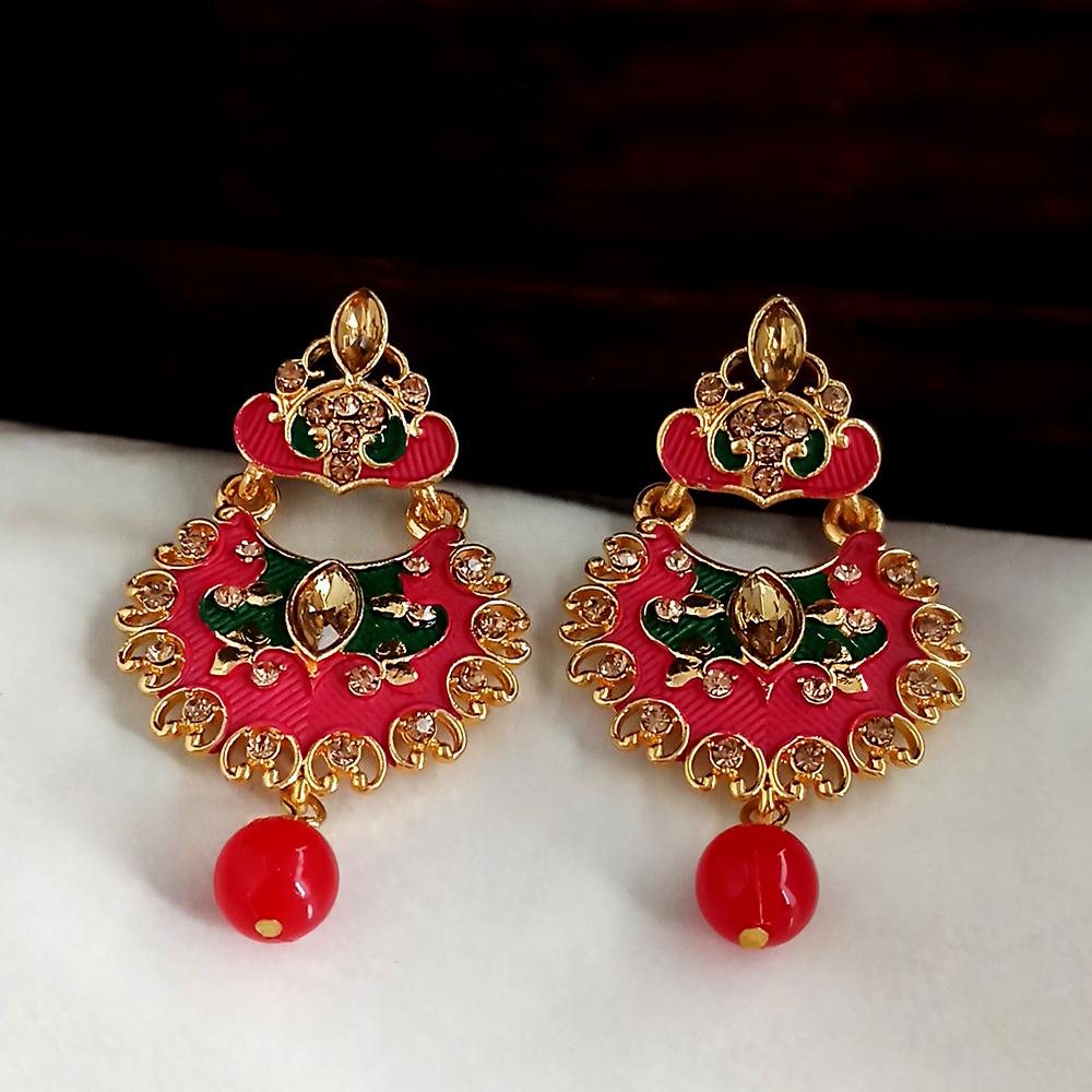JewelMaze Red Meenakari Matte Dangler Earrings -1318077B