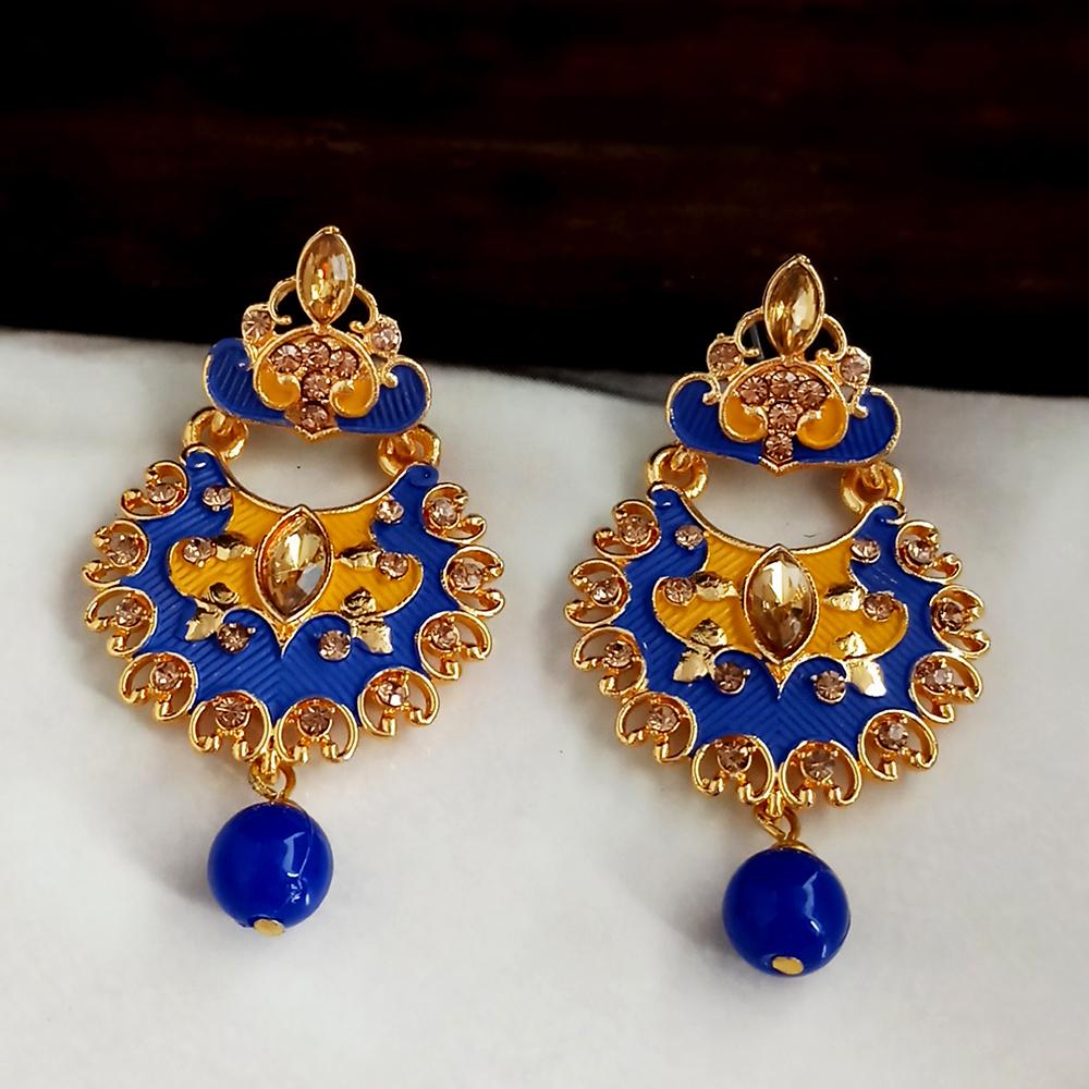 JewelMaze Blue Meenakari Matte Dangler Earrings -1318077D