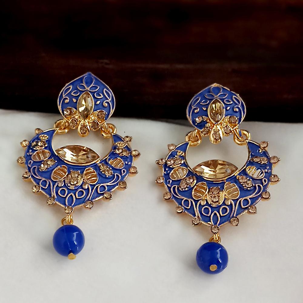 JewelMaze Blue Meenakari Matte Dangler Earrings -1318082D