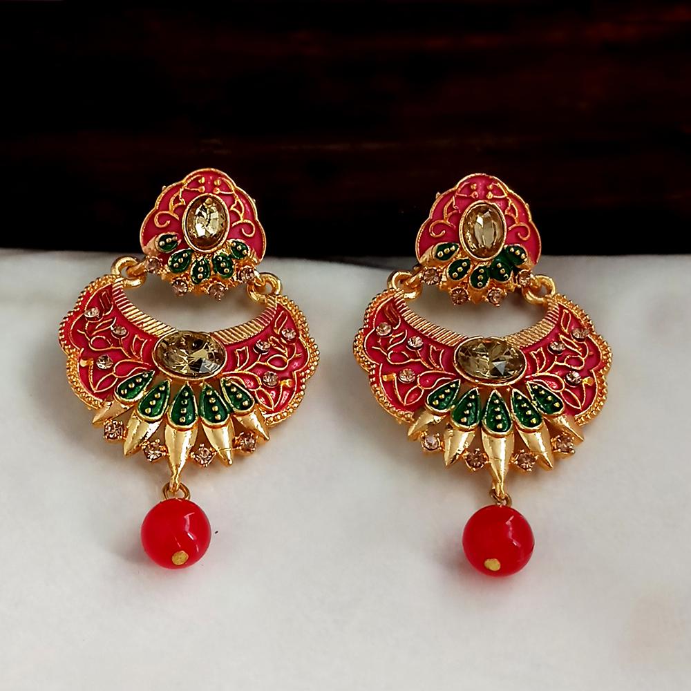 JewelMaze Red Meenakari Matte Dangler Earrings -1318083B