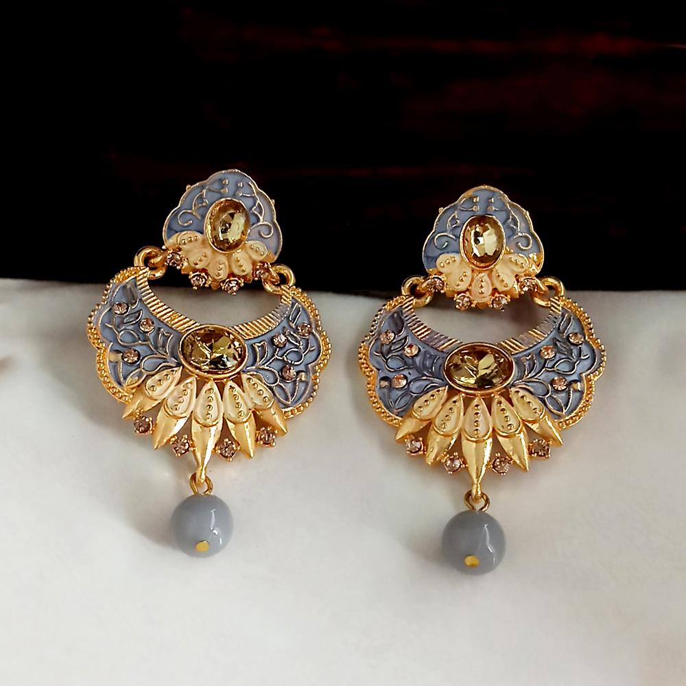 JewelMaze Grey Meenakari Matte Dangler Earrings -1318083C