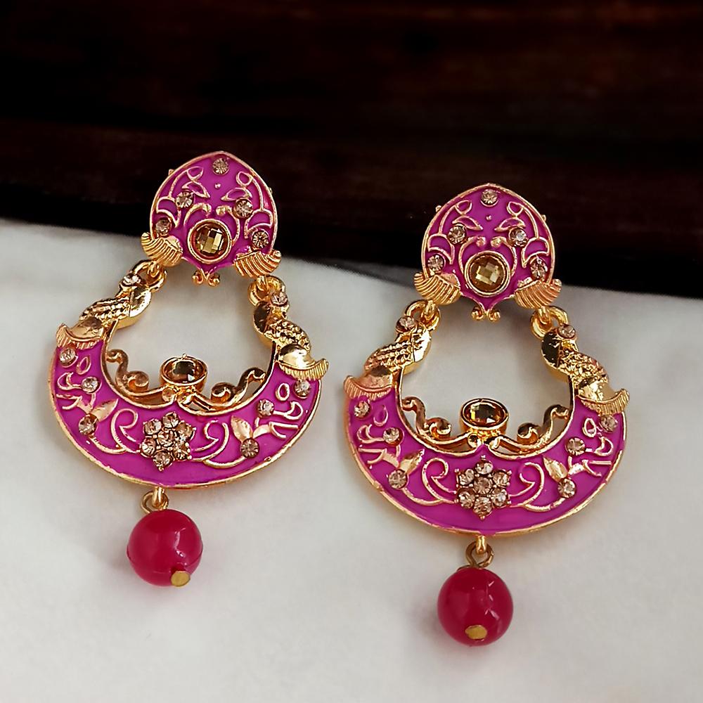 JewelMaze Pink Meenakari Matte Dangler Earrings -1318084A