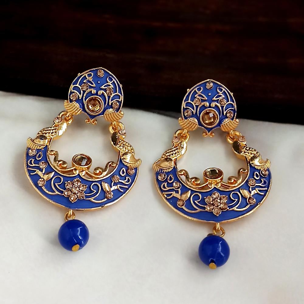 JewelMaze Blue Meenakari Matte Dangler Earrings -1318084E
