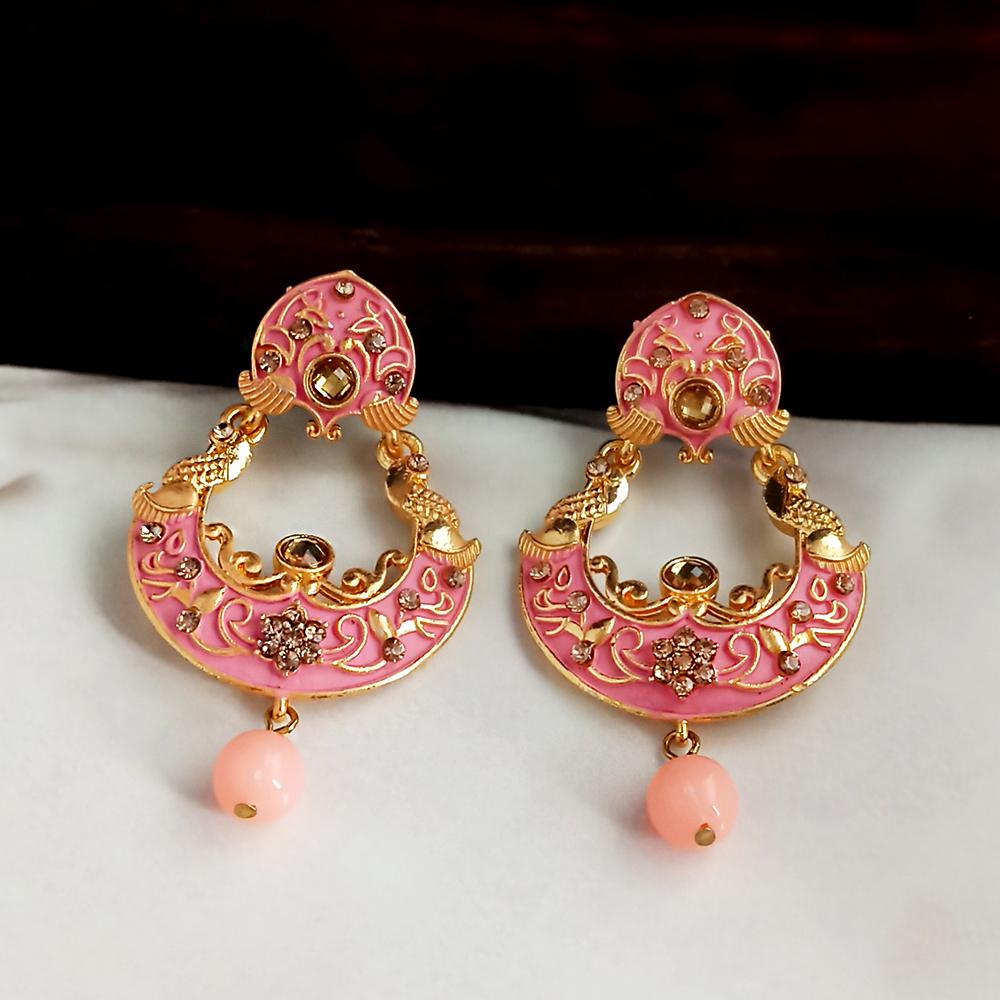 JewelMaze Pink Meenakari Matte Dangler Earrings -1318084F