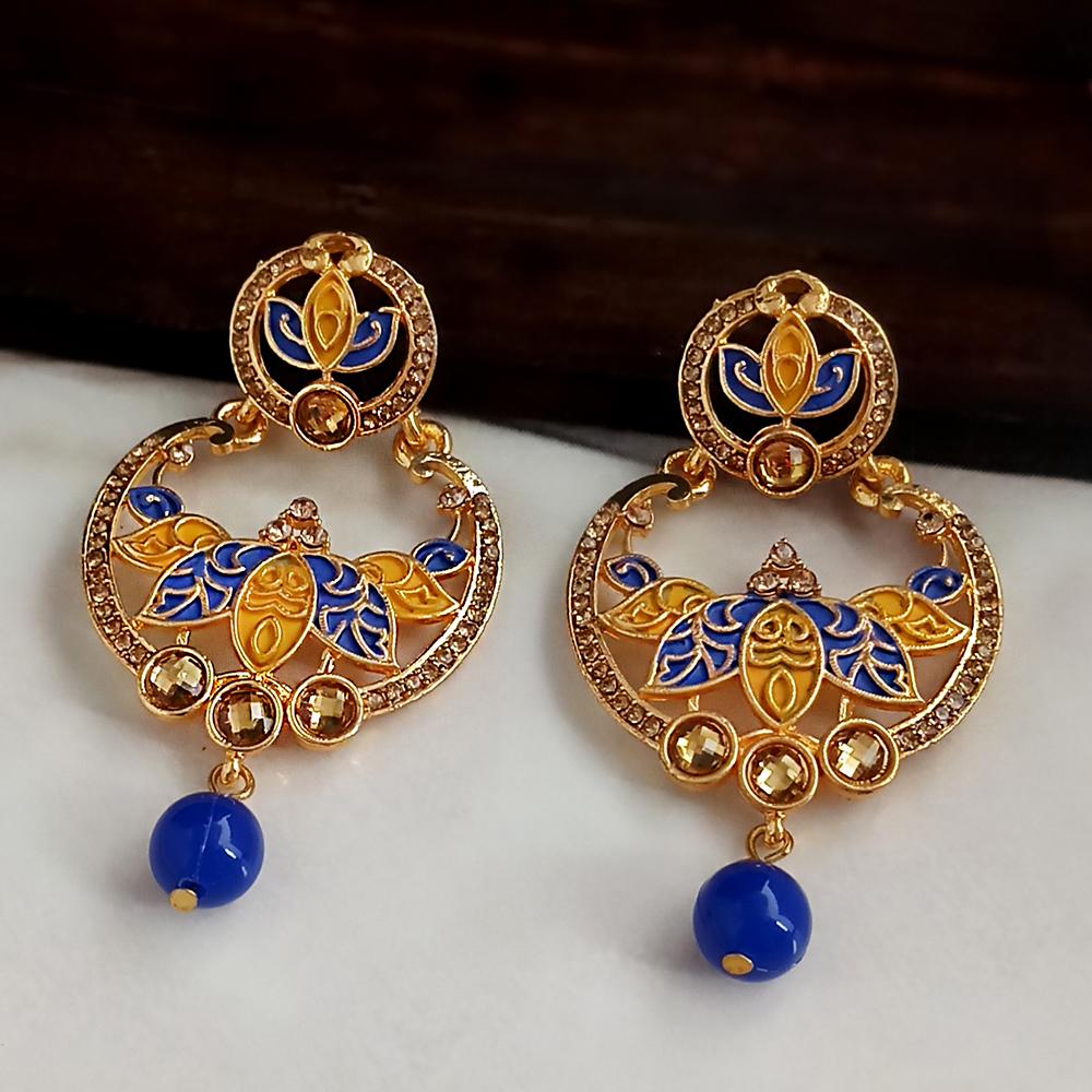 JewelMaze Blue Meenakari Matte Dangler Earrings -1318085D