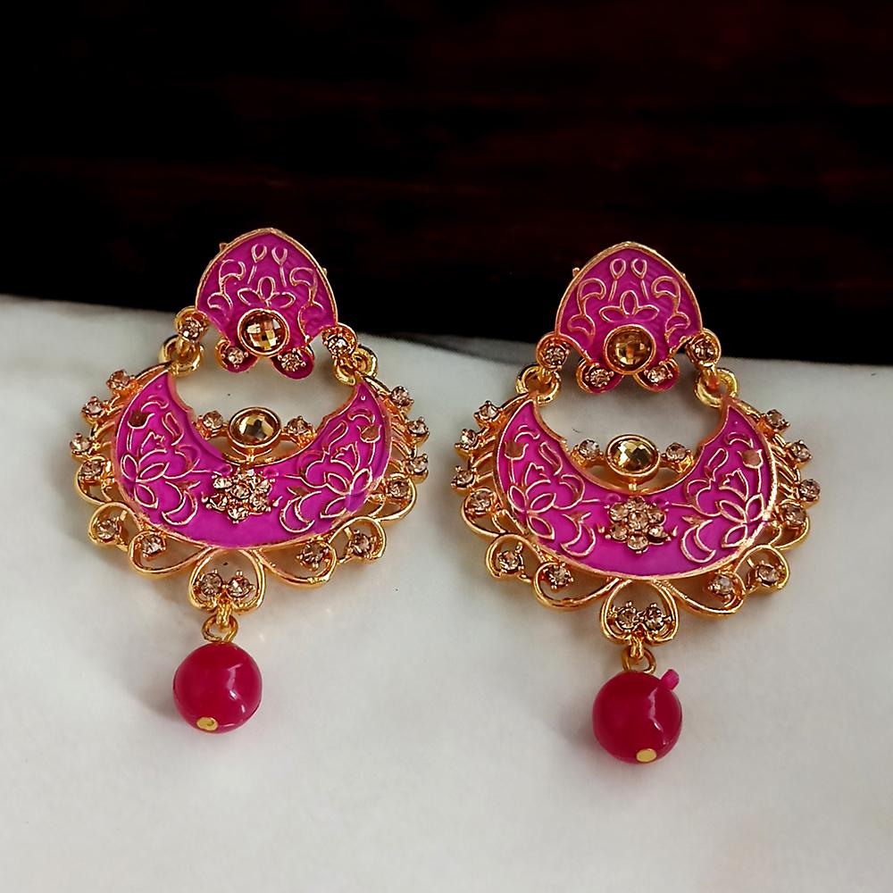JewelMaze Pink Meenakari Matte Dangler Earrings -1318086A