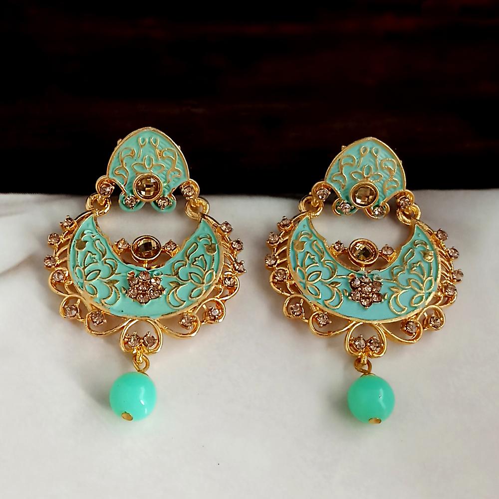 JewelMaze Green Meenakari Matte Dangler Earrings -1318086B