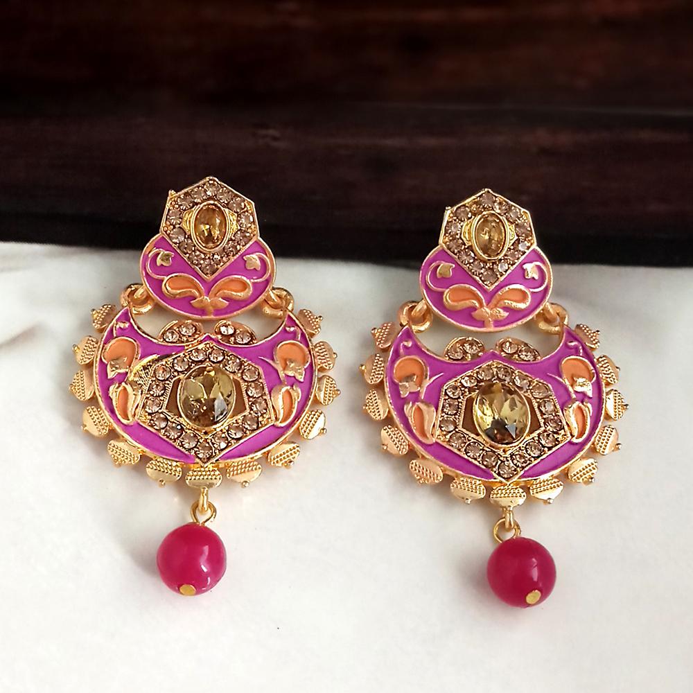 JewelMaze Pink Meenakari Matte Dangler Earrings -1318087A